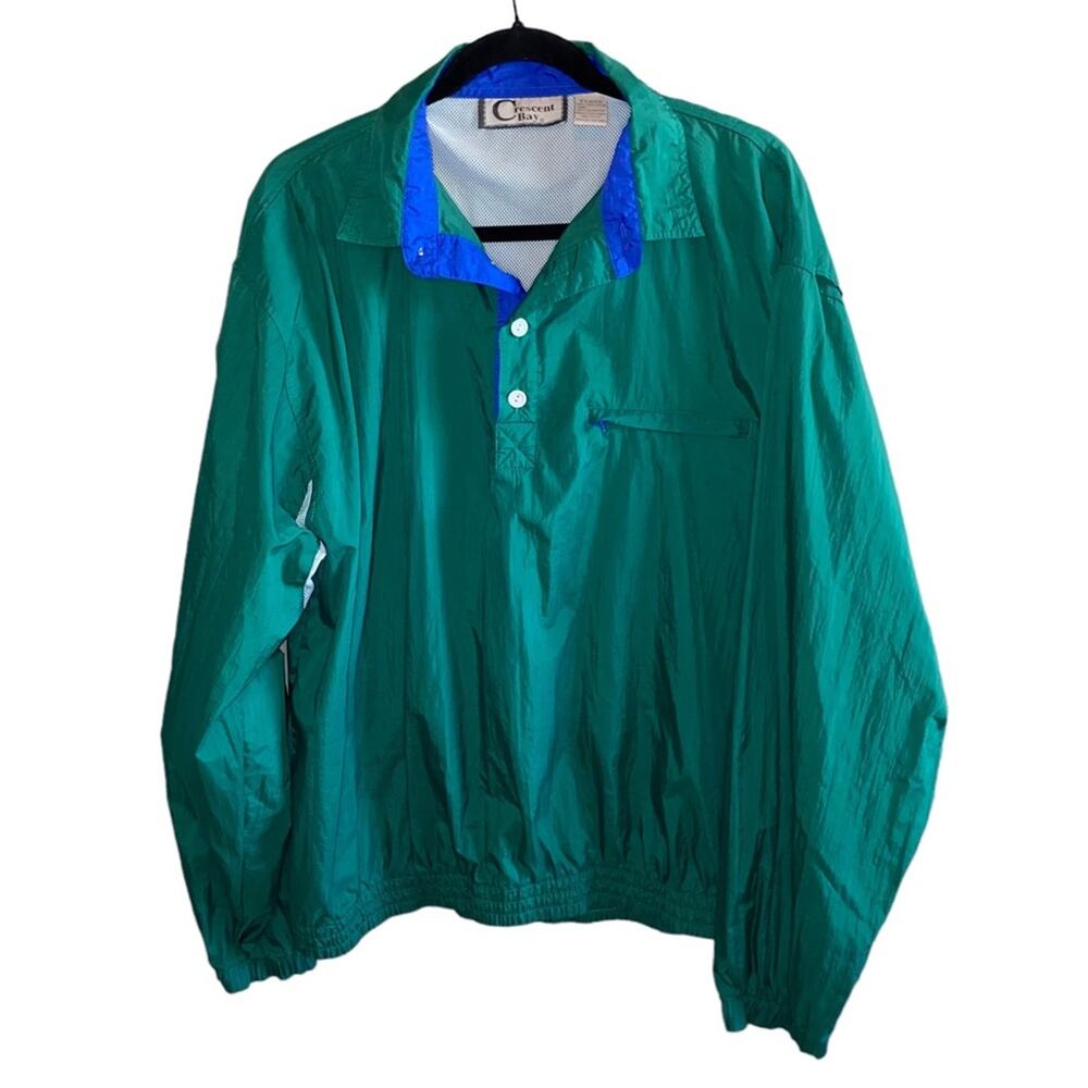 Vintage 90s Crescent Bay‎ Windbreaker Pullover Jacket Teal XL